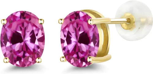 Vista 103 de Gem Stone King Aretes de oro de 14 quilates con piedra natal ovalada de 0.315 x 0.236 in Aretes de oro para mujer