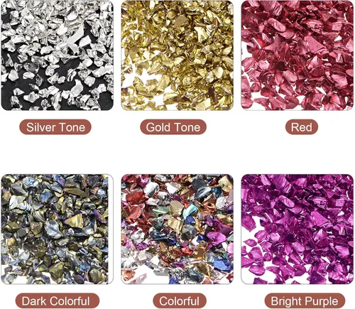 Vista 2 de uxcell Chips de vidrio triturado de 6 colores, vidrio metálico con purpurina irregular de 0.39 a 0.157 pulgadas para manualidades, manualidades