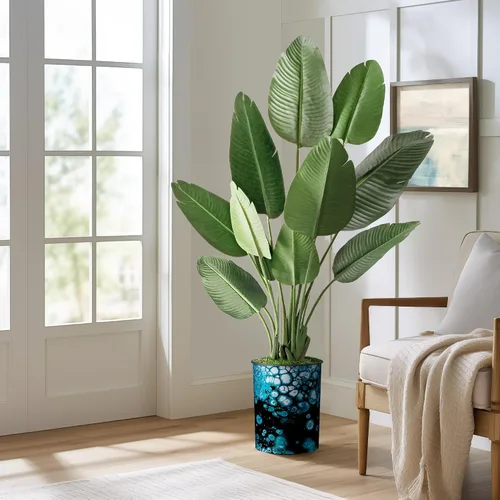 Vista 26 de SIGNWIN - Árbol artificial en moderna maceta con efecto de granito, ave del paraíso artificial de seda para decoración del hogar en interiores