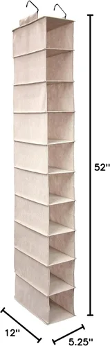 Vista 2 de Nouvelle Legende Organizador colgante de armario con 10 estantes delgados, almacenamiento de tela plegable para zapatos, ropa, toallas y accesorios