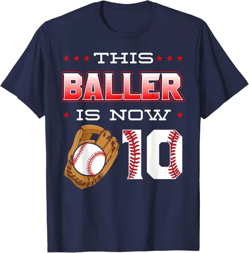 Vista 71 de This Baller Is Now 10 - Camiseta de béisbol para fiesta temática de cumpleaños número 10, Negro