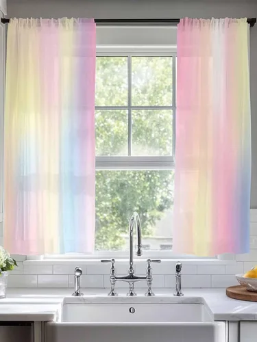 Vista 2 de Chic D Paneles de cortinas traslúcidas de gasa de 72 pulgadas de largo, color arcoíris, cortinas semitransparentes con bolsillo para barra