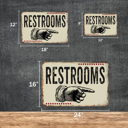 Vista 2 de Letrero para baños con masilla de mano derecha para restaurante rústico, decoración de pared, baño, puerta de negocios, regalo, 8 x 12, metal