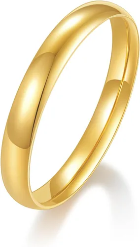 Vista 7 de BORUO Anillo de plata esterlina 925 Anillos apilables impermeables bañados en oro de 14K Alianza de boda de cúpula lisa, resistente al deslustre