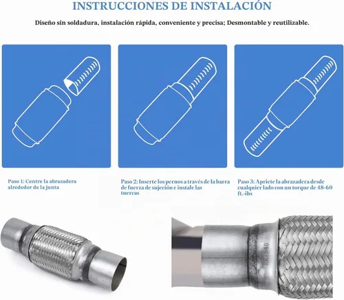 Vista 6 de Tubo Flexible de Entrada de Escape de 2.5 pulgadas, ID x 10 de Longitud Tubo Flexible, Acero Inoxidable Doble Trenza Resistente Tipo Universal Tubo