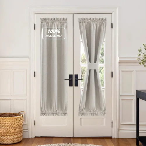 Vista 27 de NICETOWN Cortinas de Lino para Puerta Lateral - Cortinas Opacas con Aislamiento Térmico para Puerta Delantera Francesa para Sombra Pequeña