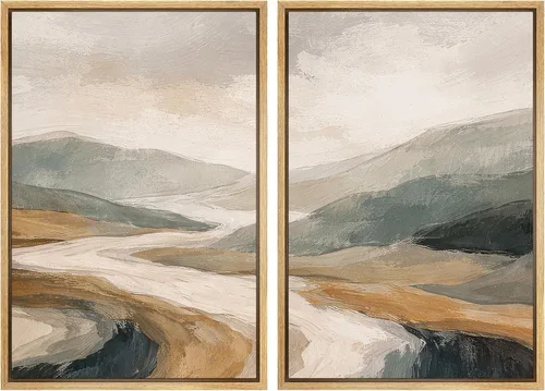 Vista 168 de SIGNWIN Lienzo enmarcado para pared, ilustraciones abstractas texturizadas en tonos beige terrosos, arte moderno, decorativo, contemporáneo