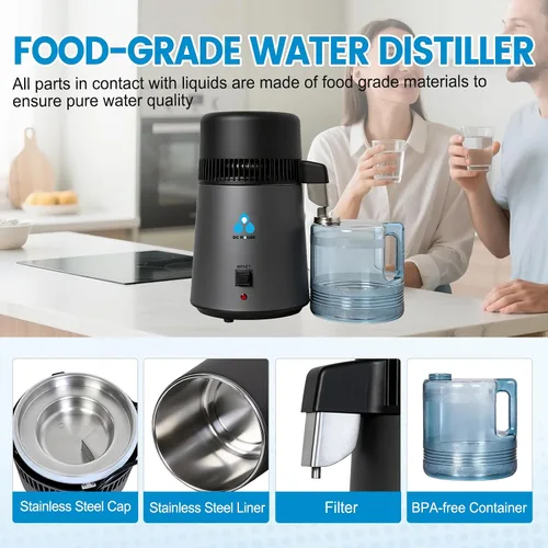 Vista 5 de DC HOUSE 1 Gallon Water Distiller Machine, 750W 4L Pure Distilled Water Maker Machine with Container for Home Countertop Table Desktop, Drinking