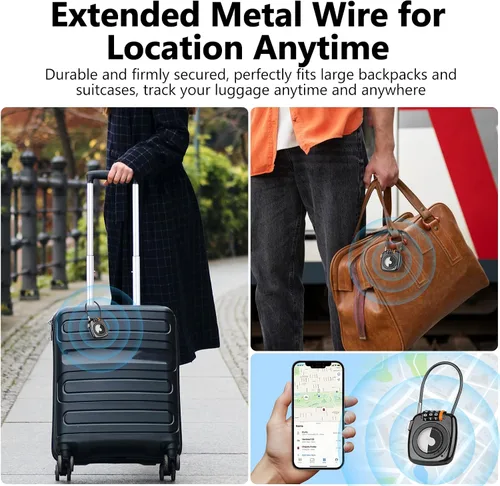 Vista 4 de Compatible con Apple AirTag Secure Lock con cable de alambre, candados de equipaje combinados de 3 dígitos, cuerpo de aleación ultra duradero, funda