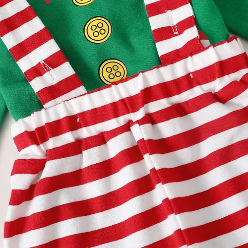 Vista 6 de Conjunto de traje de Navidad para bebé niño, traje de Navidad para bebé, conjunto de tirantes de elfo