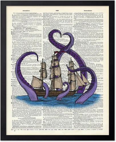 Vista 101 de Poster Master Póster de pulpo para parejas, póster de diccionario, arte Kraken, regalo romántico para él, ella, amantes, decoración náutica