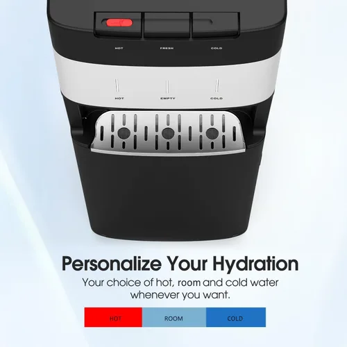 Vista 3 de Dispensador enfriador de agua con carga inferior autolimpiante para botellas de 3-5 galones, agua fría, caliente y a temperatura ambiente