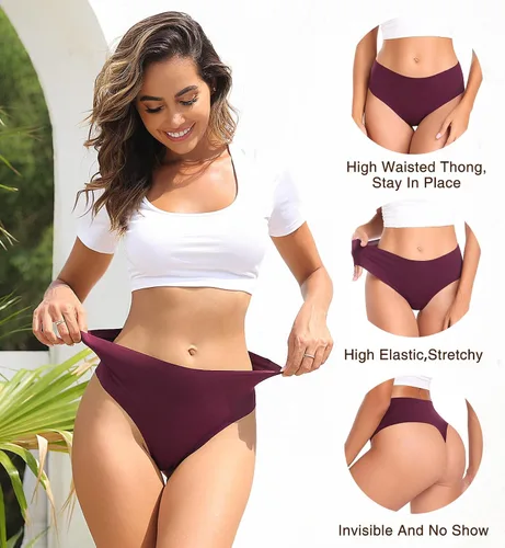 Vista 2 de Wealurre Ropa interior para mujer, de cintura alta, sin costuras, transpirable, no se ve, paquete de 6