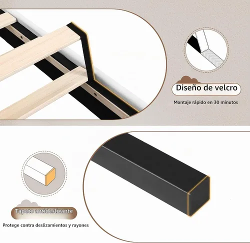 Vista 6 de iPormis Base de cama tapizada de tamaño individual con cabecera capitoné con botones, plataforma de terciopelo con patas de soporte gruesas, diseño