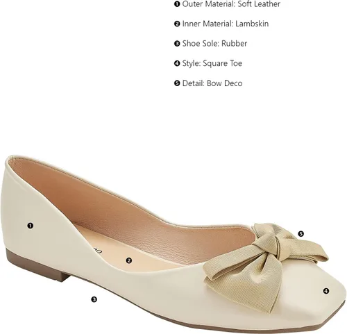 Vista 4 de C.Paravano - Zapatos planos para mujer, punta cuadrada , hechos de cuero, bailarinas sin cordones