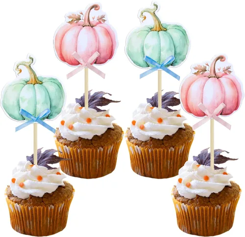 Vista 10 de 24 adornos de calabaza para cupcakes con purpurina para otoño, hojas, flores, calabaza, cupcakes, decoración de pasteles para Halloween, decoración