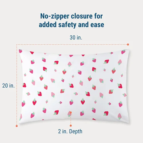Vista 3 de Wildkin Funda de almohada para niños 100% algodón, suave, transpirable y tamaño estándar (20 x 30), parche de fresa