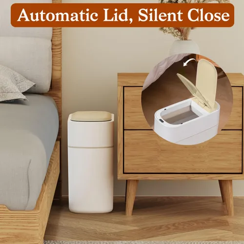 Vista 7 de LALASTAR Basurero de baño pequeño automático, sin contacto, con tapa, sensor de movimiento para dormitorio, cocina, oficina, 2.5 galones