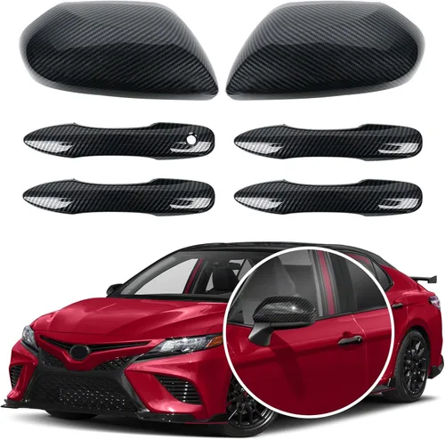 Vista 11 de Tapas negras para espejo de puerta lateral + cubiertas de manija de puerta de repuesto para accesorios Toyota Camry 2018, 2019, 2020, 2021, 2022