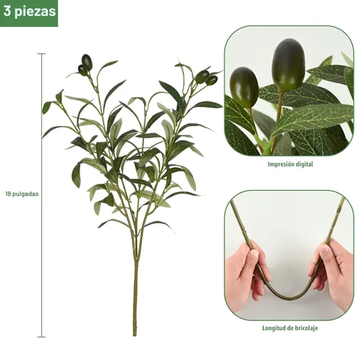Vista 2 de Waipfaru Ramas de olivo artificiales para jarrones, ramas de olivo con aceitunas realistas, tallos de vegetación artificial para centros de mesa