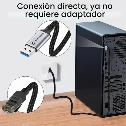 Vista 2 de Cable USB a Ethernet 3,3 pies, adaptadores USB 3.0 A a RJ45 macho de nylon, conexión Gigabit directa, compatible con laptop, PC de escritorio