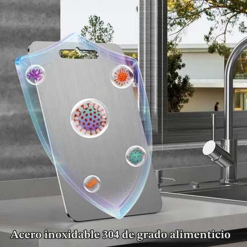 Vista 3 de Tabla de cortar, tabla de cortar de acero inoxidable 304 de grado alimenticio para cocina, apta para lavavajillas, tabla de cortar de doble cara