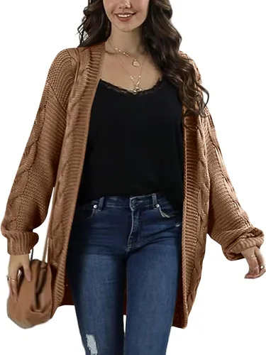 Vista 3 de Ferrtye Womens Oversized Chunky Open Front Cardigan Sweaters Cable Knit Long Sleeve Boyfriend Cardigans Outwear Coat