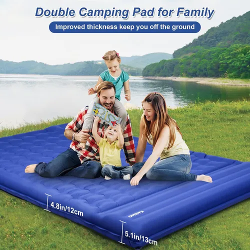 Vista 8 de KASIMO Colchoneta de dormir doble para acampar, 5 pulgadas, ultra gruesa, 4.6x6.6 ft para 2 personas con almohada incorporada, inflable