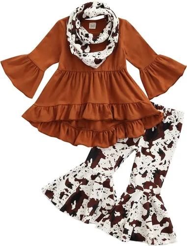 Vista 29 de Kaipiclos Ropa occidental para bebé niña, con lindo estampado con volantes, manga larga, pantalones para otoño e invierno, trajes de vaquera