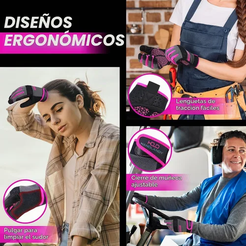 Vista 5 de HANDLANDY Guantes de trabajo para mujer, guantes de jardinería de cuero transpirable para mantenimiento de patio, protección de manos con pantalla
