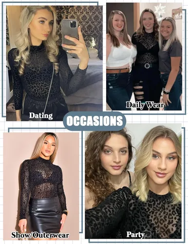 Vista 5 de Avidlove Body de malla de manga larga para mujer, con cuello redondo, con estampado geográfico, con entrepierna a presión
