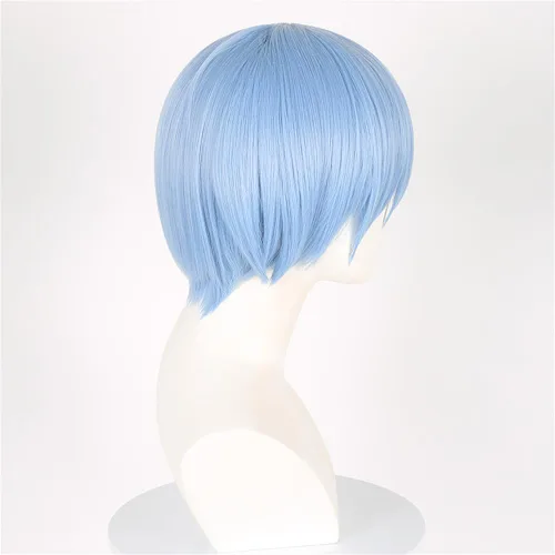 Vista 5 de Peluca corta de anime cosplay azul hielo para hombres y mujeres, peluca sintética de fiesta de disfraces de Halloween
