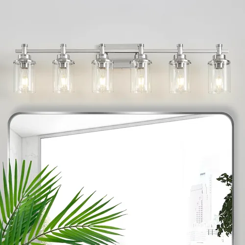 Vista 15 de Accesorios de Luz de Baño de 3 Luces, Accesorio de Luz de Tocador Negro y Dorado Cepillado Sobre Espejo, Apliques de Pared Modernos Iluminación