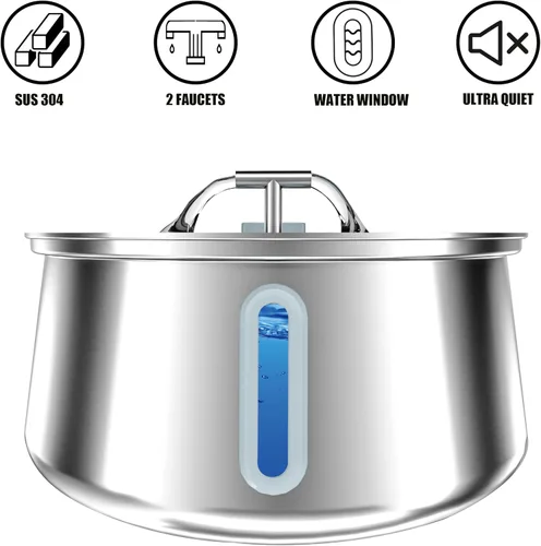 Vista 2 de Homtyler Fuente de agua de acero inoxidable para gatos, fuente de agua para mascotas de 4 litros/135 onzas de gran capacidad, dispensador de agua