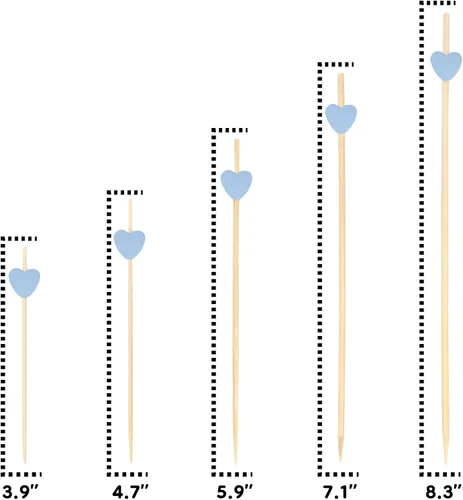Vista 6 de BambooMN Pinchos de bambú con corazón azul de 3.9 pulgadas para eventos con catering, vacaciones, restaurantes o bufés, suministros de fiesta, 100