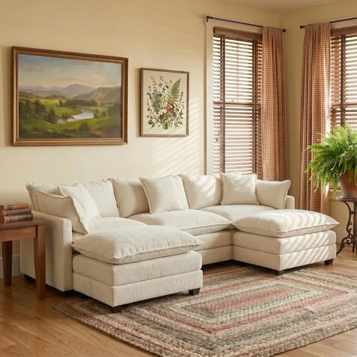 Vista 17 de Sofá modular modular de felpilla beige de 78 pulgadas para sala de estar, sofá modular de felpilla beige para sala de estar, sofás para sala