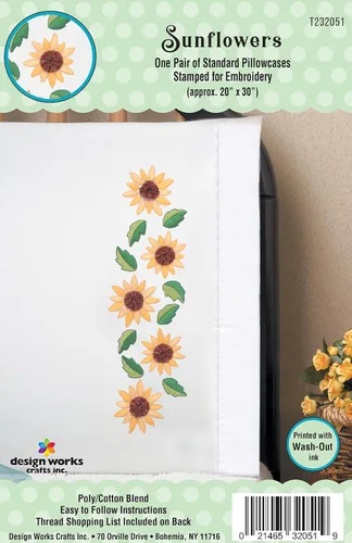 Vista 2 de Design Works Crafts Fundas de almohada Yo-Yo con estampado de girasol para bordar
