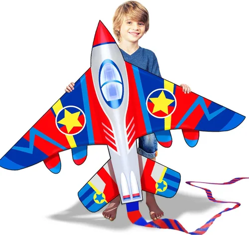 Vista 4 de HONBO 58" Fighter Plane - Kite for Kids & Adults, Easy to Fly, Beach Trip Beginner Kite with Reel and 200ft String