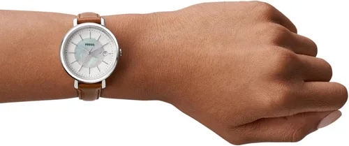 Vista 5 de Fossil Reloj Jacqueline de cuarzo de acero inoxidable y cuero para mujer, Jacqueline ES5207 - Reloj de 3 manecillas