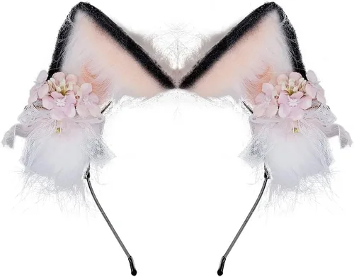 Vista 8 de VIGVAN KYC Orejas de animales Kawaii de peluche con orejas de gato para el cabello, tocado para Halloween o cosplay