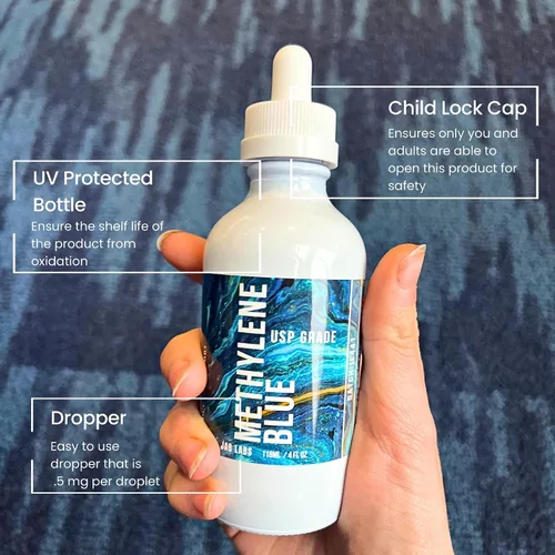 Vista 3 de JAB Labs Azul de Metileno de Grado Farmacéutico, USP Botella de 4 oz