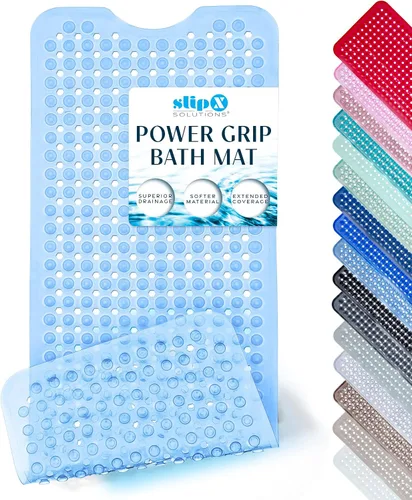 Vista 11 de SlipX Solutions - Tapete extralargo y de fuerte agarre para tina y ducha, para adultos mayores y niños, 39x16 pulgadas, antideslizante, agujeros