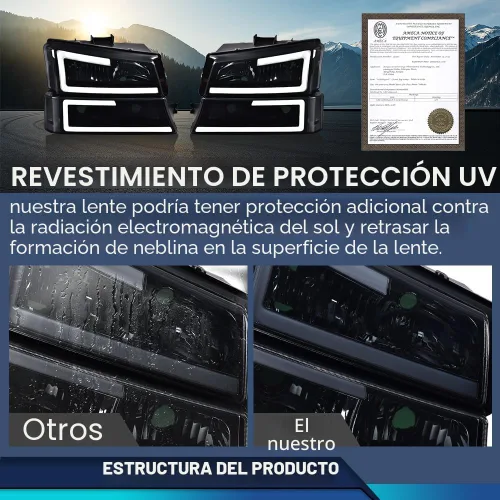 Vista 3 de PIT66 Conjunto de faros delanteros LED compatible con Chevy Silverado 1500 2500 3500 HD modelo 2003-2006 compatible con Avalanche 1500 2500 Fit sin