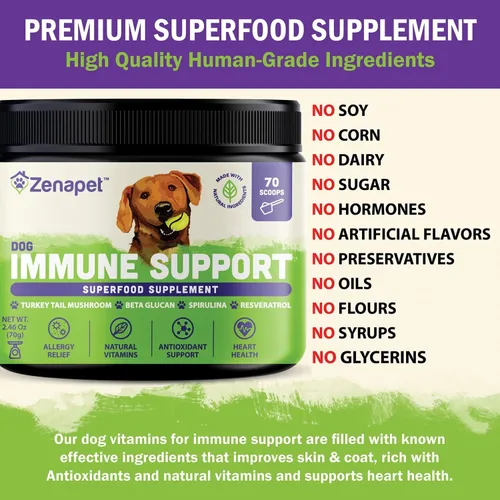 Vista 4 de Polvo de apoyo inmunológico para perros, cola de pavo, espirulina y beta-glucano, apoya un sistema inmunológico saludable y digestión, grado humano