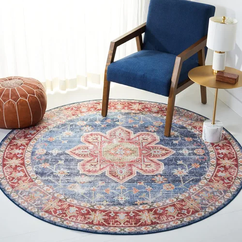 Vista 12 de SAFAVIEH Alfombra lavable Tucson Collection - 2 pies 6 pulgadas x 4 pies, azul y resistente al óxido, antideslizante, ideal para zonas de alto