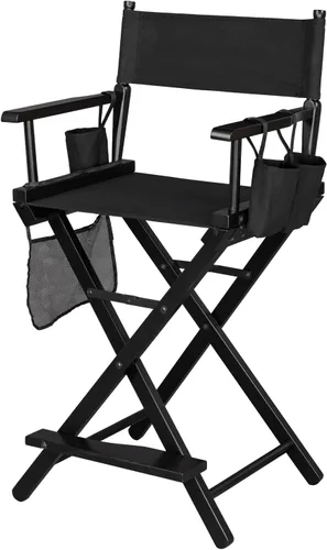 Vista 8 de mefeir Silla de director mediana y alta de 24 pulgadas de altura, maquillaje de artista plegable con cubierta de repuesto, bolsas laterales