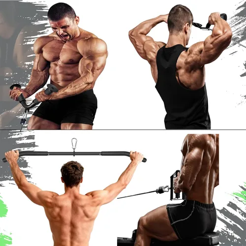 Vista 4 de Cable Machine Attachment Set LAT Pulldown Attachments,Cable Machine Accessories for Home Gym Weight Workout Include LAT Pulldown Bar,Double D Bar