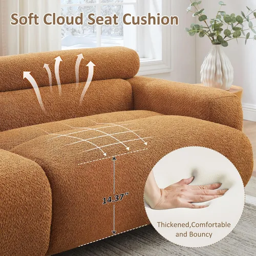 Vista 5 de Sofá Loveseat Boucle Cloud de 89", Cómodo Sofá Boucle Tapizado de Asiento Profundo, Sofá Moderno de Mediados de Siglo para Sala de Estar