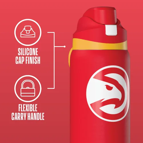 Vista 3 de Hydrapeak Botella de agua aislada de 32 onzas con licencia oficial de la NBA Atlanta Hawks Oasis con tapa de botón y asa integrada, botella