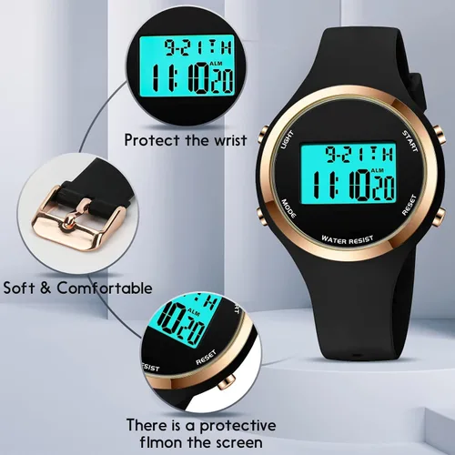 Vista 3 de Women LED Display Elecreonic Watch Fashion Chrono Alarm Digital Clock Woman Outdoor Sport Wirstwatch